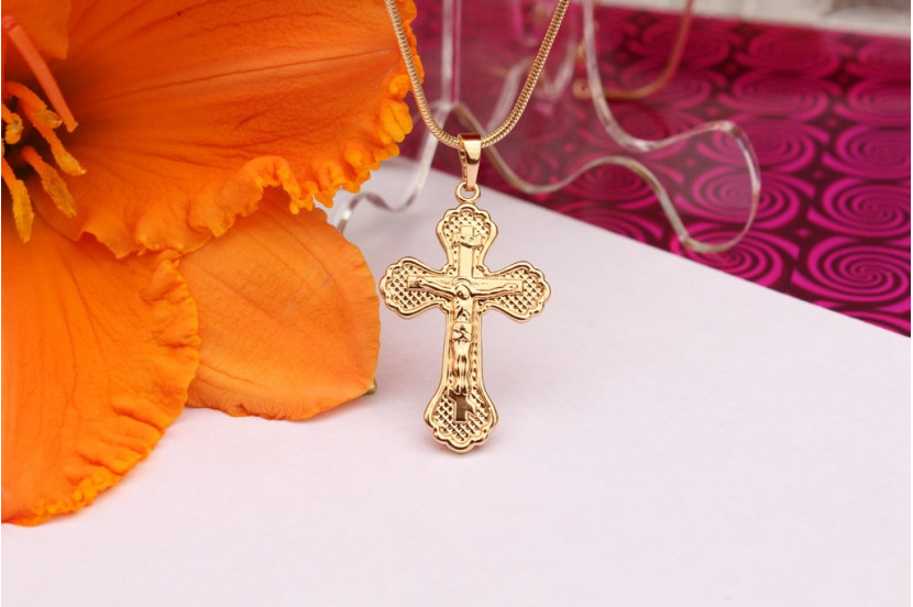Хрестик Xuping Jewelry ажурна сітка 3 см золотистий