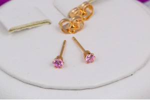 Сережки гвоздики Xuping Jewelry рожевий камінь 3 мм золотисті