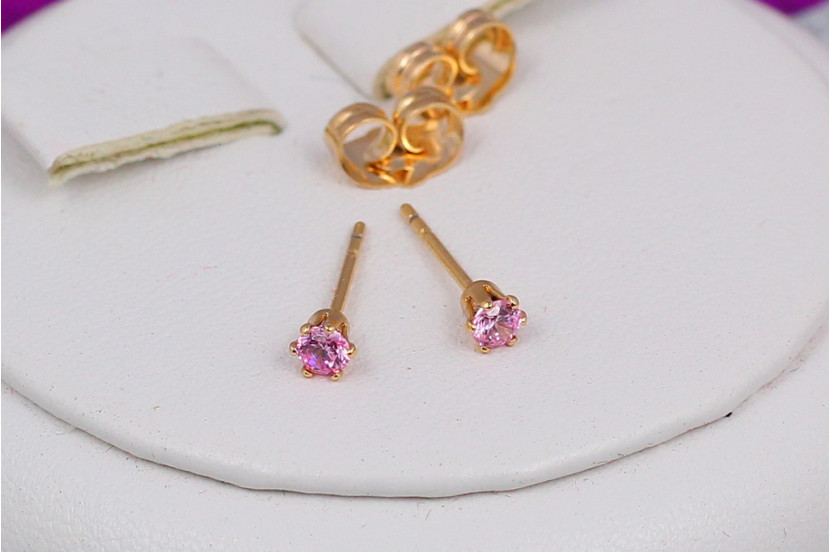 Сережки гвоздики Xuping Jewelry рожевий камінь 3 мм золотисті