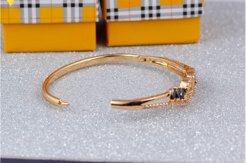 Браслет бэнгл Xuping Jewelry два завитка з чорними каменями 60 мм 12 мм на руку від 17 см до 19 см золотистий
