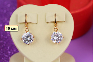 Сережки підвіски Xuping Jewelry камені білі 10 мм сережки 3 см золоті