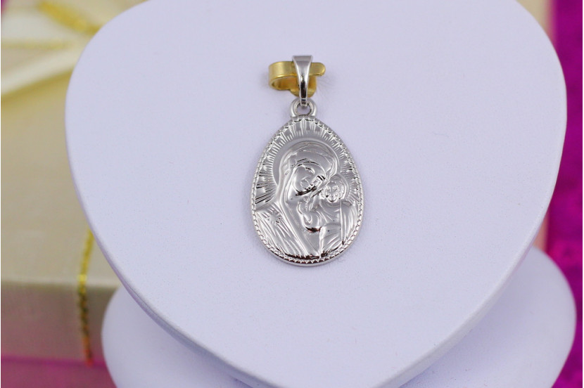 Ладанка Xuping Jewelry овальна Марія з немовлям в променях 2 см срібляста