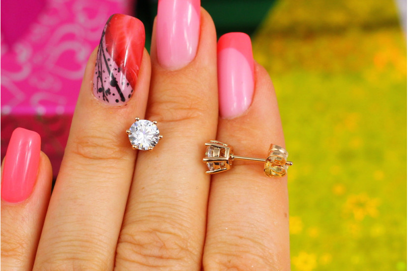 Сережки гвоздики Xuping Jewelry з каменем на шість кріплень 6 мм золотисті