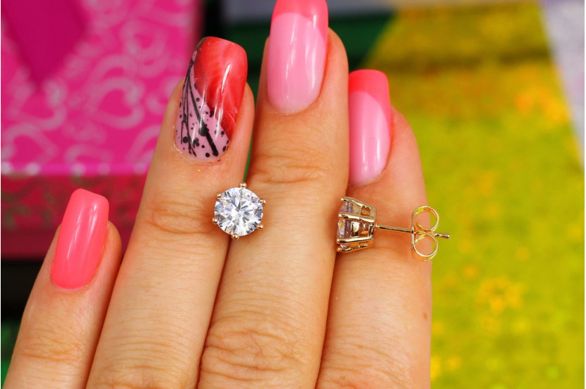 Сережки гвоздики Xuping Jewelry камінь на шість кріплень 7 мм золотисті