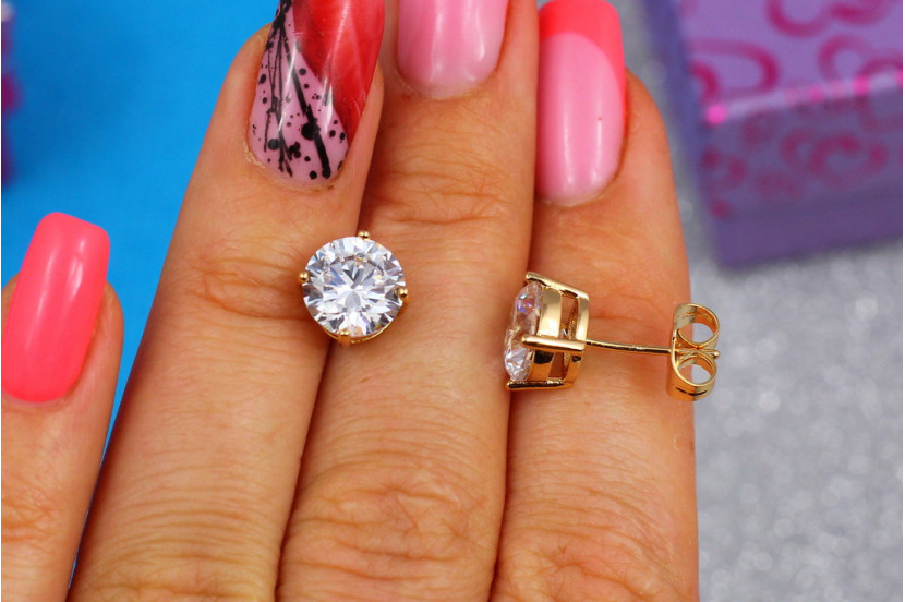 Сережки гвоздики Xuping Jewelry з каменем на чотири кріплення 8 мм золотисті
