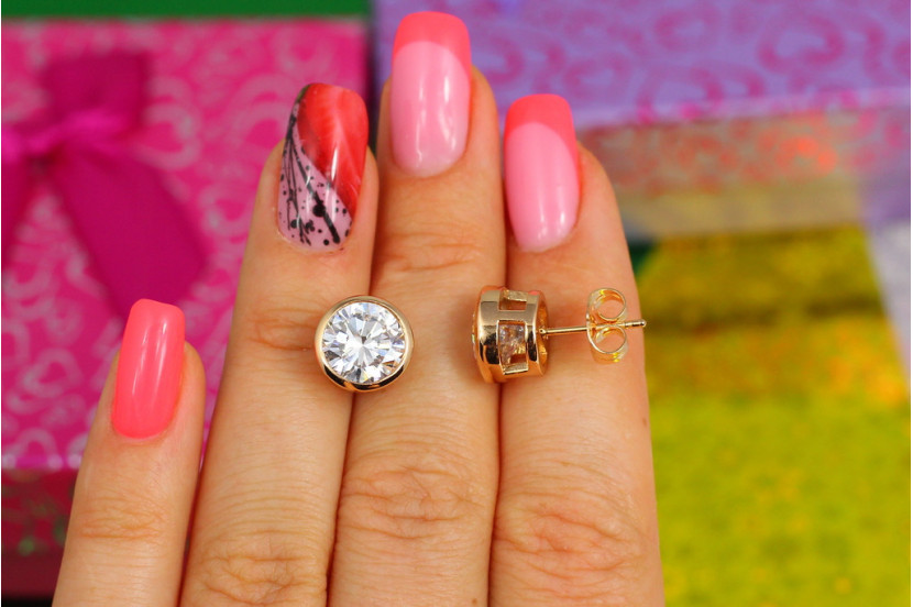 Сережки гвоздики Xuping Jewelry камінь в обідку 9 мм золотисті