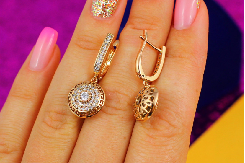 Сережки підвіски Xuping Jewelry Версаче круглі 3 см золотисті