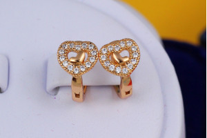 Сережки дитячі Xuping Jewelry серця з маленьким серцем усередині 1 см золотисті