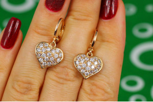 Сережки підвіски Xuping Jewelry серця з камінням 2,5 см золотисті