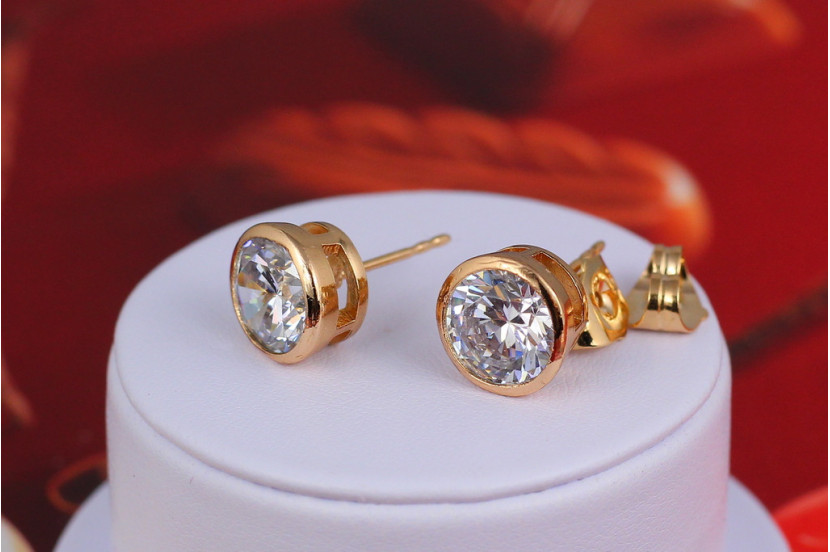 Сережки гвоздики Xuping Jewelry камінь в обідку 10 мм золотисті