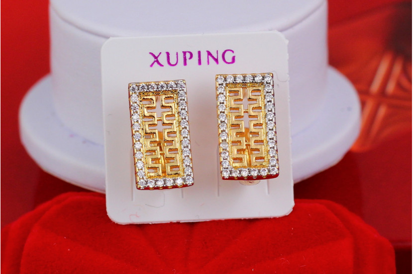 Сережки Xuping Jewelry з грецьким візерунком прямокутні 1,8 см золотисті