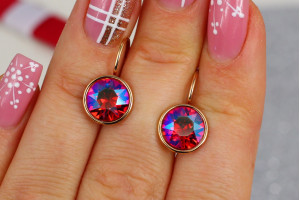 Сережки Xuping Jewelry Сваровські малинові 1,6 см золоті