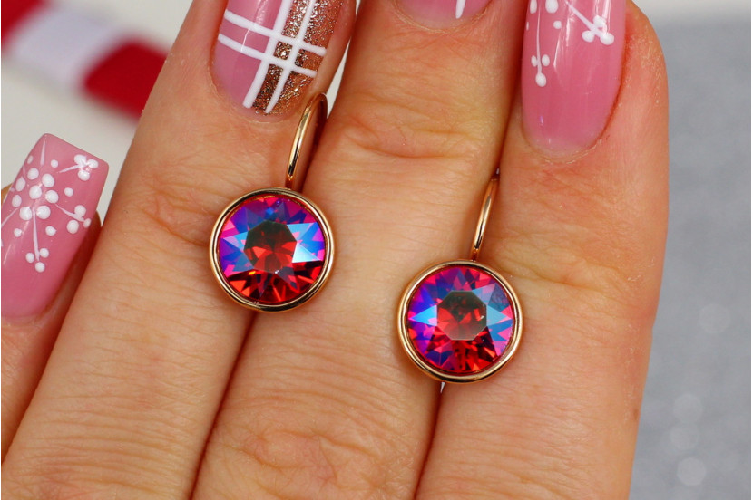 Сережки Xuping Jewelry Сваровскі малинові 1,6 см золотисті