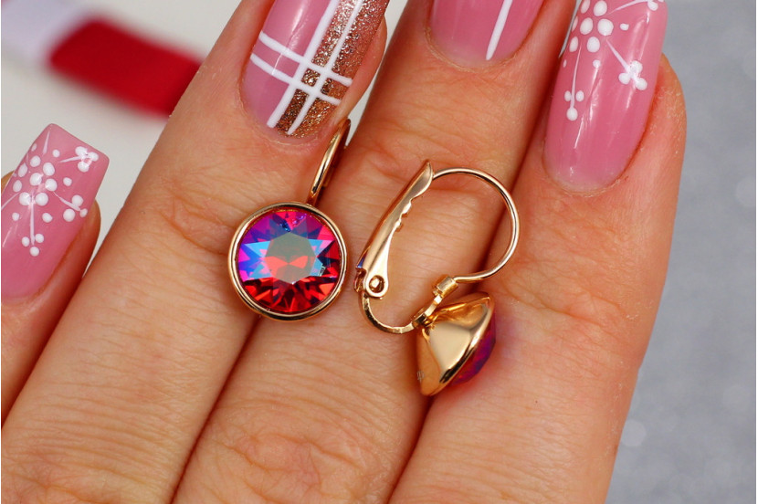 Сережки Xuping Jewelry Сваровскі малинові 1,6 см золотисті