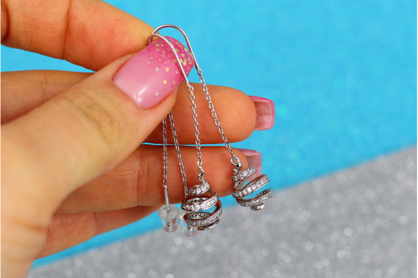 Сережки протяжки Xuping Jewelry з кулькою спіралькою 5 см сріблясті