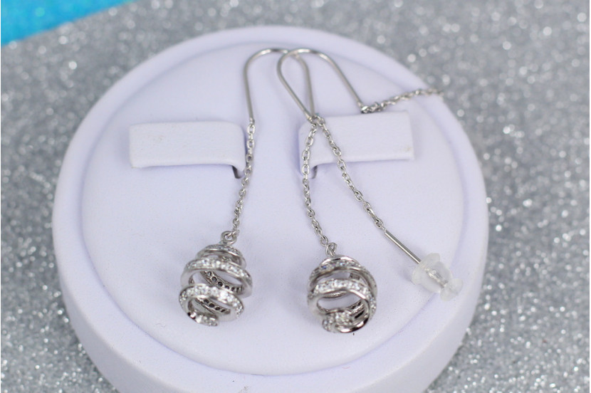 Сережки протяжки Xuping Jewelry з кулькою спіралькою 5 см сріблясті