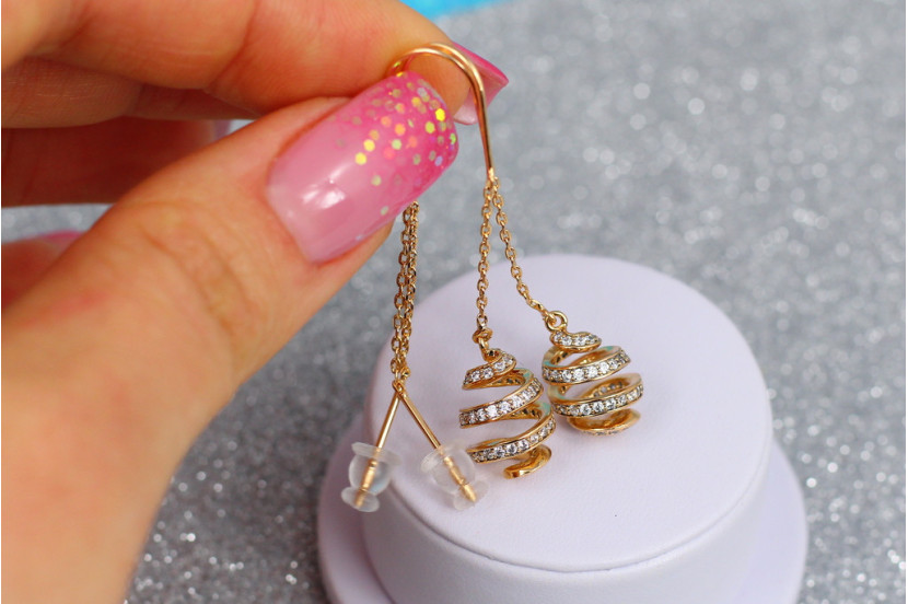 Сережки протяжки Xuping Jewelry з кулькою спіралькою 5 см золотисті