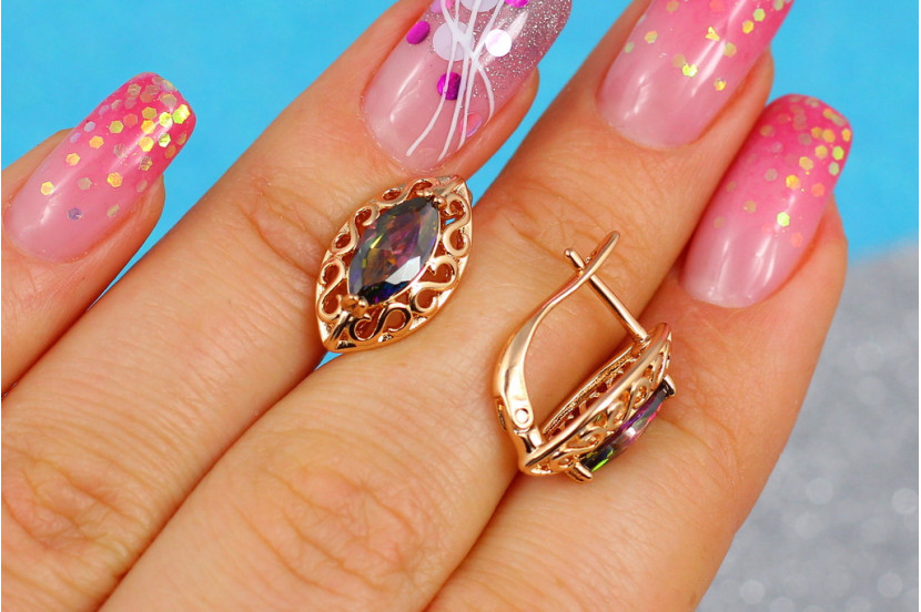 Сережки Xuping Jewelry маркіз з імітацією олександриту 1,7 см золотисті