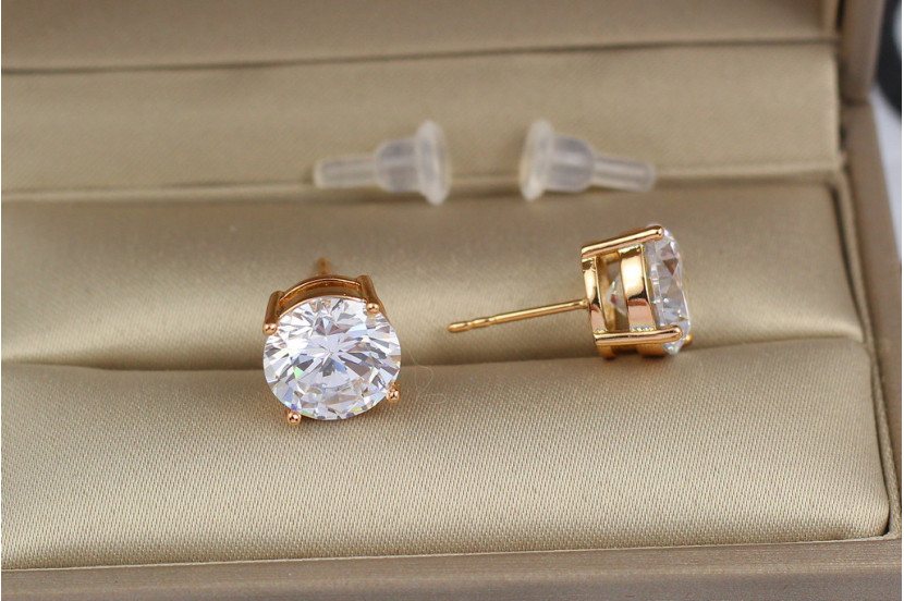 Сережки гвоздики Xuping Jewelry з каменем на чотири кріплення 10 мм золотисті