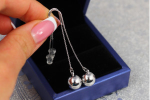 Сережки протяжки Xuping Jewelry 5,5 см з кульками 9 мм сріблясті