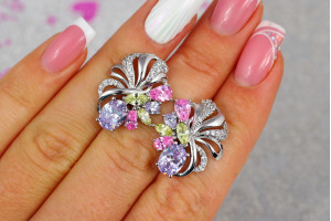 Сережки Xuping Jewelry великі з різнокольоровими каміннями 2,2 см сріблясті