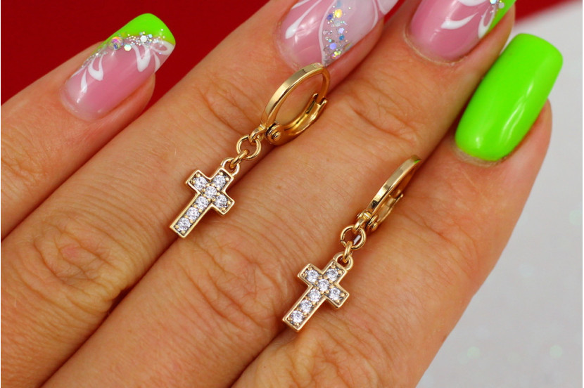 Сережки Xuping Jewelry хрестики 2,7 см золотисті