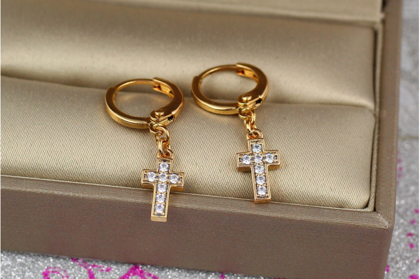 Сережки Xuping Jewelry хрестики 2,7 см золотисті