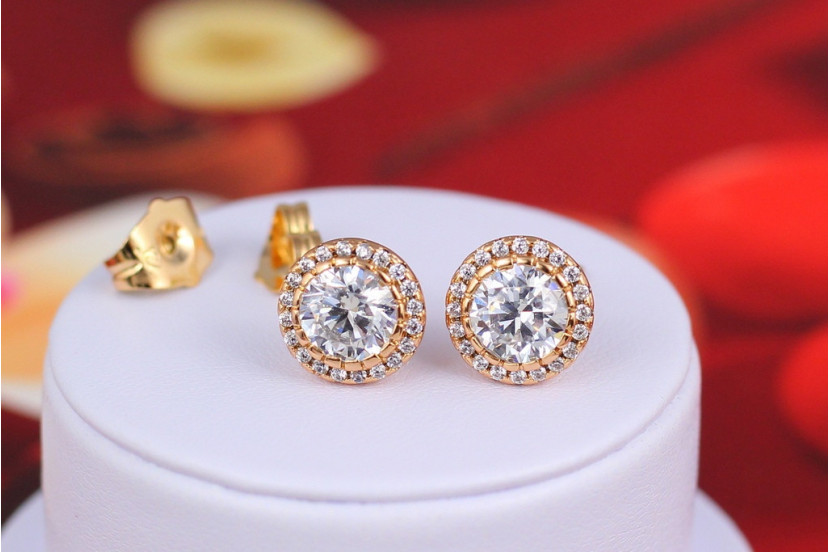 Сережки гвоздики Xuping Jewelry камінь в обідку з каменів 9 мм золотисті