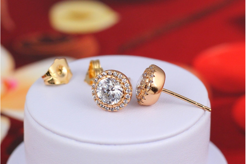Сережки гвоздики Xuping Jewelry камінь в обідку з каменів 9 мм золотисті