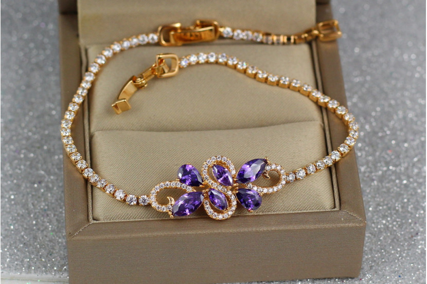 Браслет Xuping Jewelry переплетення з фіолетовими каменями 21,5 см 3 мм золотистий