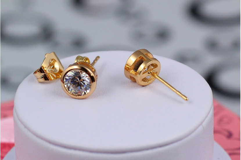 Сережки гвоздики Xuping Jewelry камінчик в обідку 6 мм золотисті