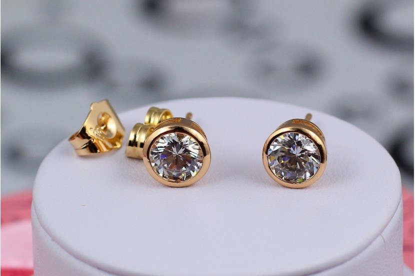 Сережки гвоздики Xuping Jewelry камінчик в обідку 6 мм золотисті