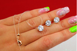 Набір Xuping Jewelry сережки гвоздики з камінчиками 8 мм золотистий Набір Xuping Jewelry сережки гвоздики з камінчиками 8 мм золотистий