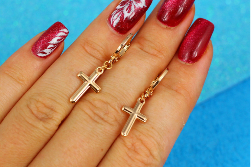 Сережки підвіски Xuping Jewelry хрестики з тисненням 3 см золотисті