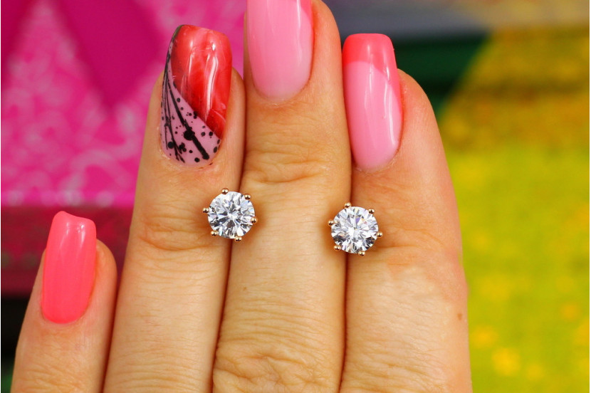 Сережки гвоздики Xuping Jewelry з каменем на шість кріплень 6 мм золотисті