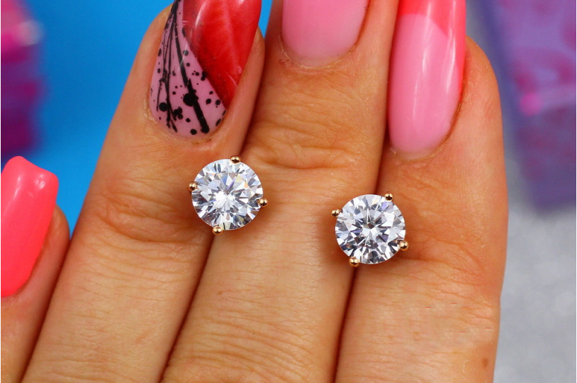 Сережки гвоздики Xuping Jewelry з каменем на чотири кріплення 7 мм золотисті