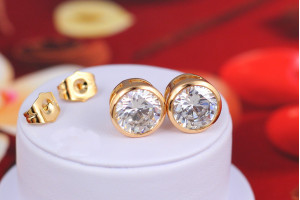 Сережки гвоздики Xuping Jewelry камінь в обідку 9 мм золотисті