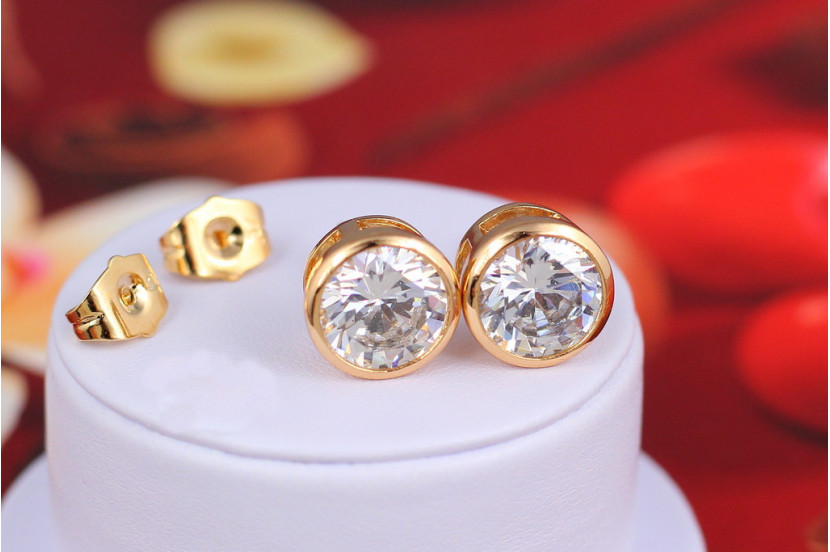 Сережки гвоздики Xuping Jewelry камінь в обідку 9 мм золотисті