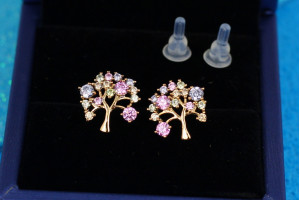 Сережки гвоздики Xuping Jewelry дерева з різнокольоровими каменями 1,3 см золотисті