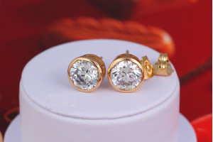 Сережки гвоздики Xuping Jewelry камінь в обідку 10 мм золотисті