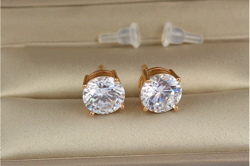 Сережки гвоздики Xuping Jewelry з каменем на чотири кріплення 10 мм золотисті