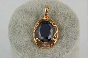 Кулон Xuping Jewelry чорний овальний камінь в оправі 2,5 см золотистий