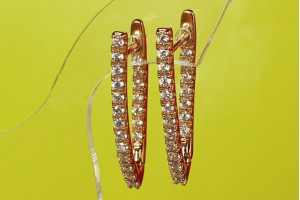 Сережки Xuping Jewelry доріжки з великими каменями спереду і ззаду 3 см золоті