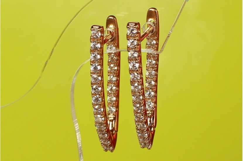 Сережки Xuping Jewelry доріжки з великими каменями спереду і ззаду 3 см золотисті