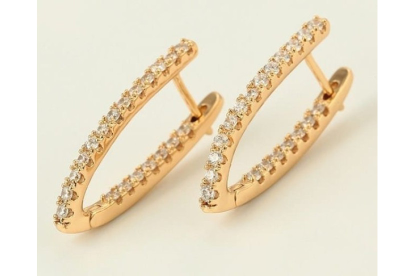 Сережки Xuping Jewelry доріжки з великими каменями спереду і ззаду 3 см золотисті