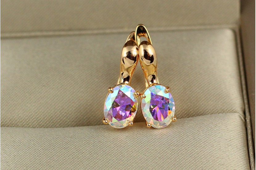 Сережки Xuping Jewelry хамелеони з овальними каменями 1,6 см золотисті