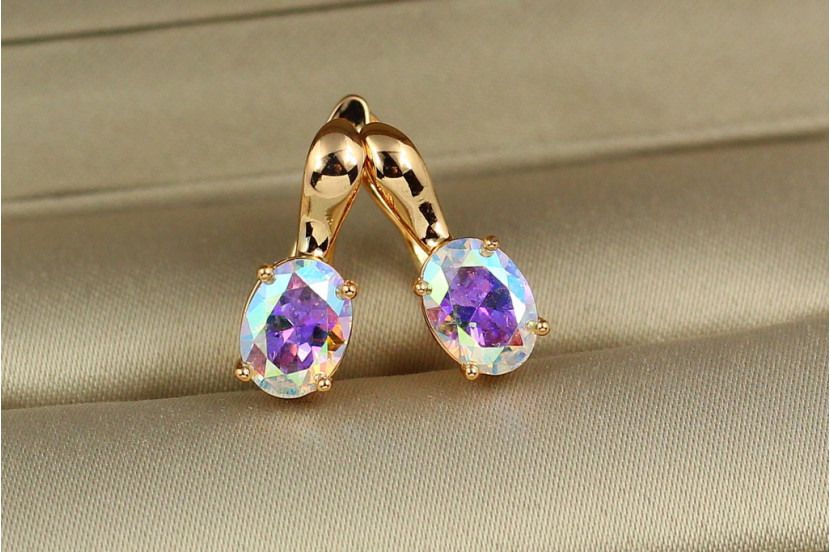 Сережки Xuping Jewelry хамелеони з овальними каменями 1,6 см золотисті