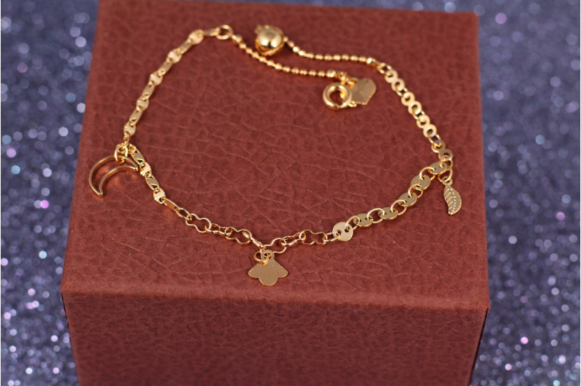 Браслет Xuping Jewelry на ногу з місяцем і пір'їнкою 24 см 2 мм золотистий