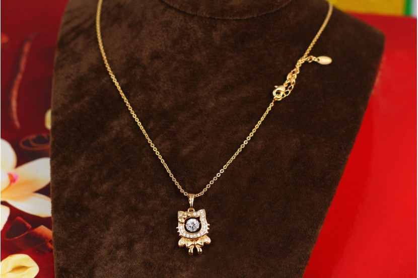 Набір Xuping Jewelry з танцюючим фіанітом кулон котик 44 см золотистий