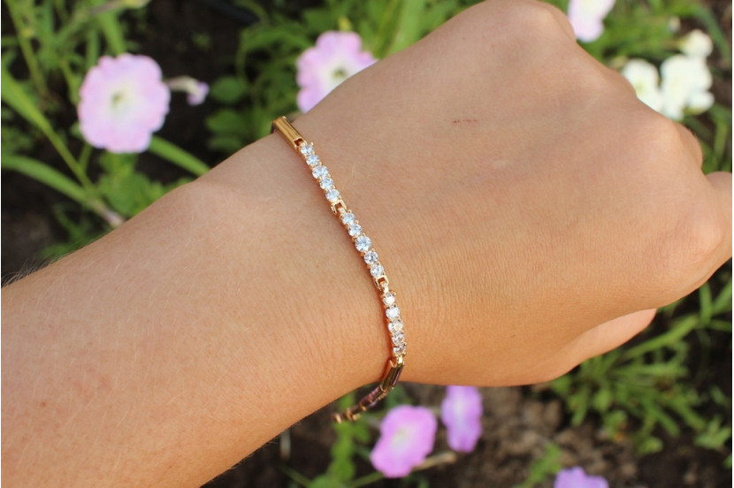 Браслет Xuping Jewelry з трьома ланками по п'ять каменів 19 см 2 мм золотистий
